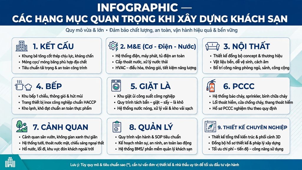 Các Hạng Mục Quan Trọng Khi Xây Dựng Khách Sạn Quy Mô Vừa Và Lớn